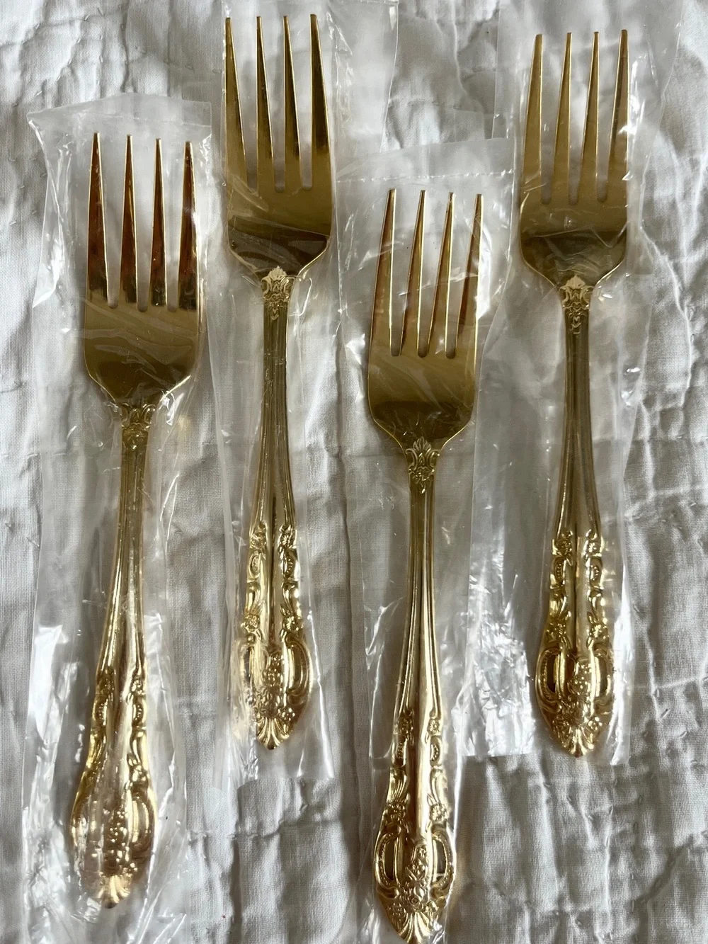 x4 NEW H.F. Ltd Gold Plated Stainless Steel Salad Fork Pierced Rose Versailles